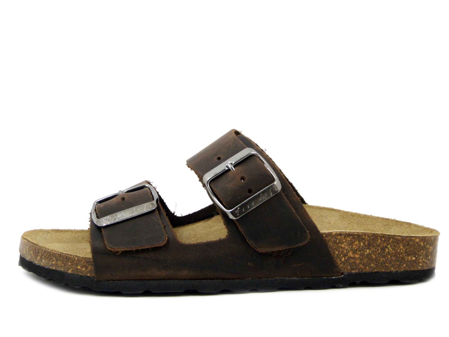 Sandali Ciabatte Donna in Pelle Marrone con Doppia Fibbia, Free Life - 1758D