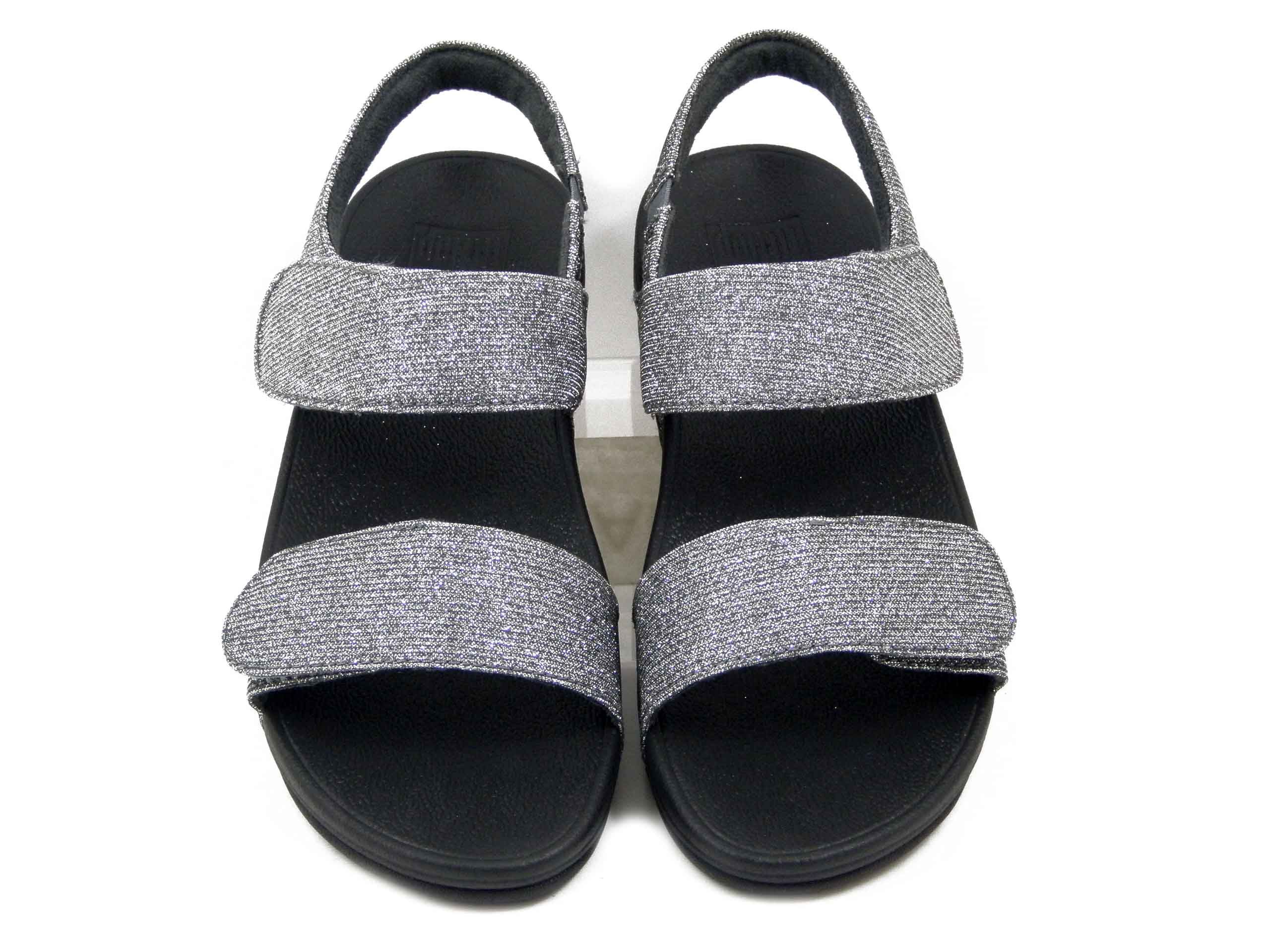 Sandali Donna in Tessuto Glitter Argento Scuro con Strap, Zeppa Bassa, FITFLOP - GA2054