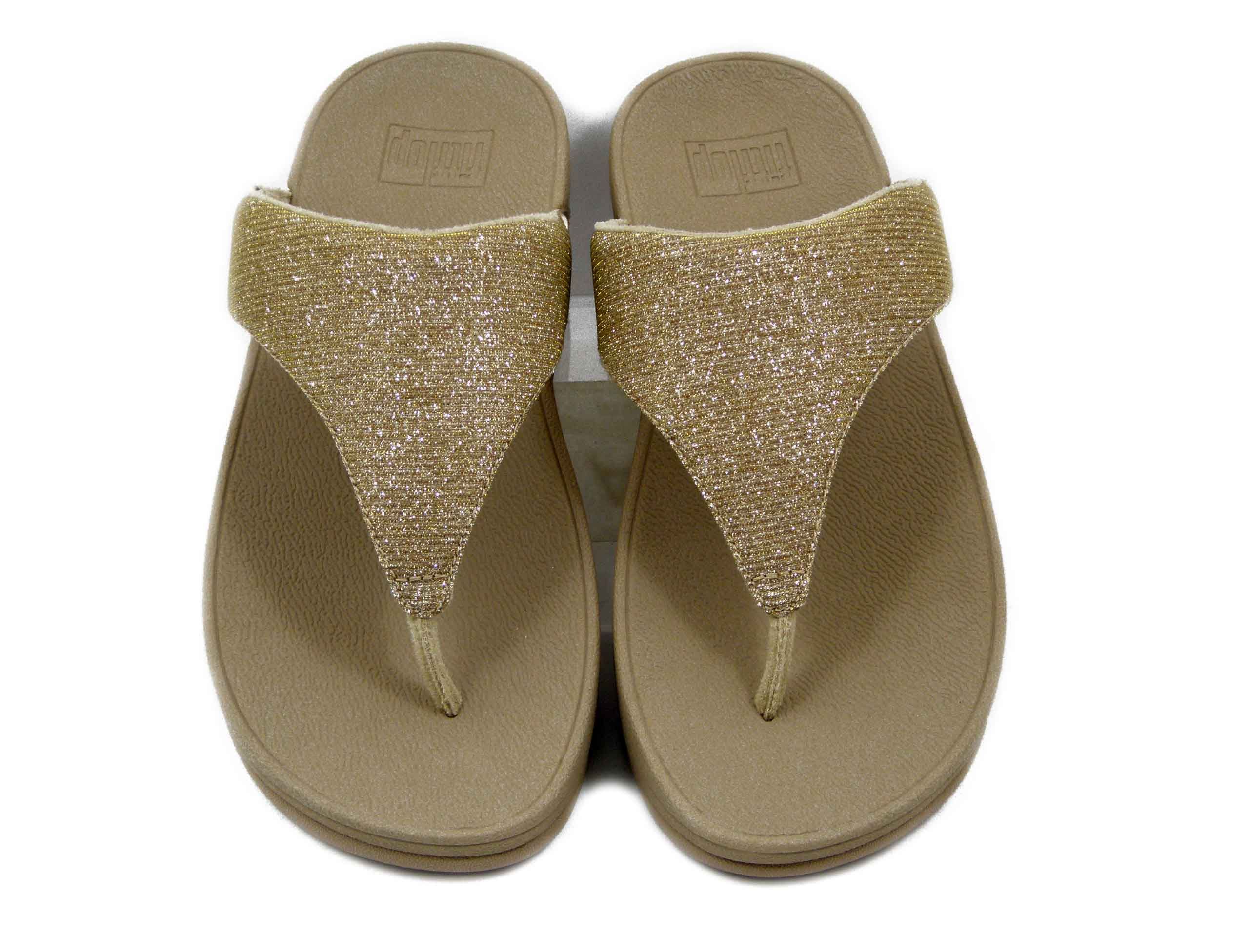 Sandali Ciabatte Infradito Donna in Tessuto Glitter Oro, Zeppa Bassa, FITFLOP - FZ7A94