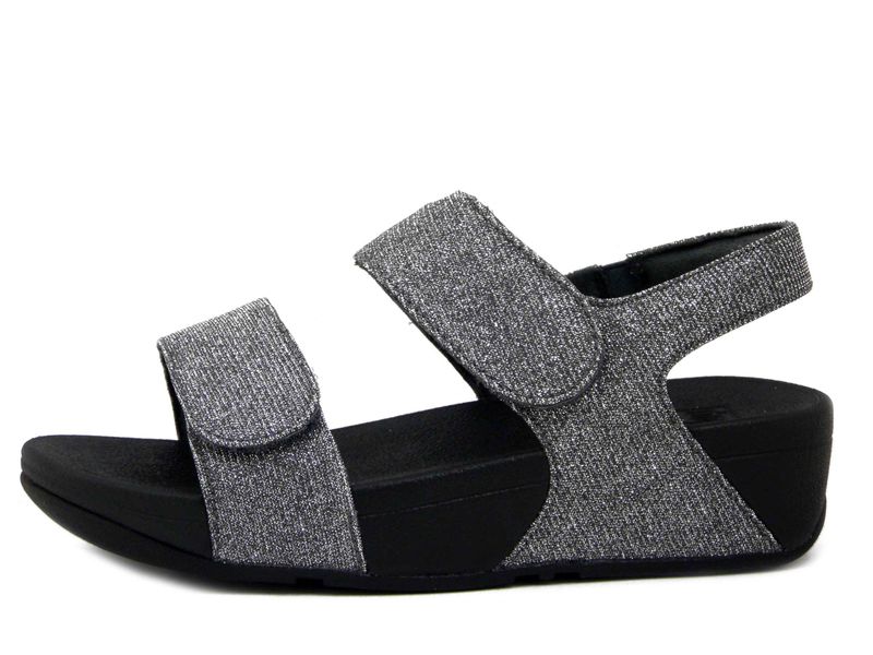 Sandali Donna in Tessuto Glitter Argento Scuro con Strap, Zeppa Bassa, FITFLOP - GA2054