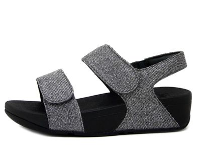 Sandali Donna in Tessuto Glitter Argento Scuro con Strap, Zeppa Bassa, FITFLOP - GA2054