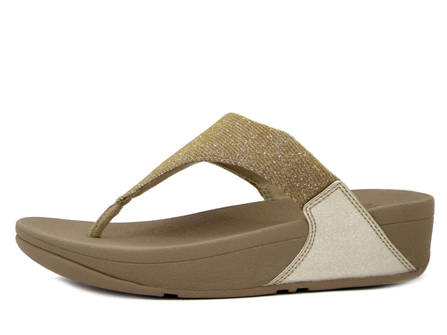 Sandali Ciabatte Infradito Donna in Tessuto Glitter Oro, Zeppa Bassa, FITFLOP - FZ7A94