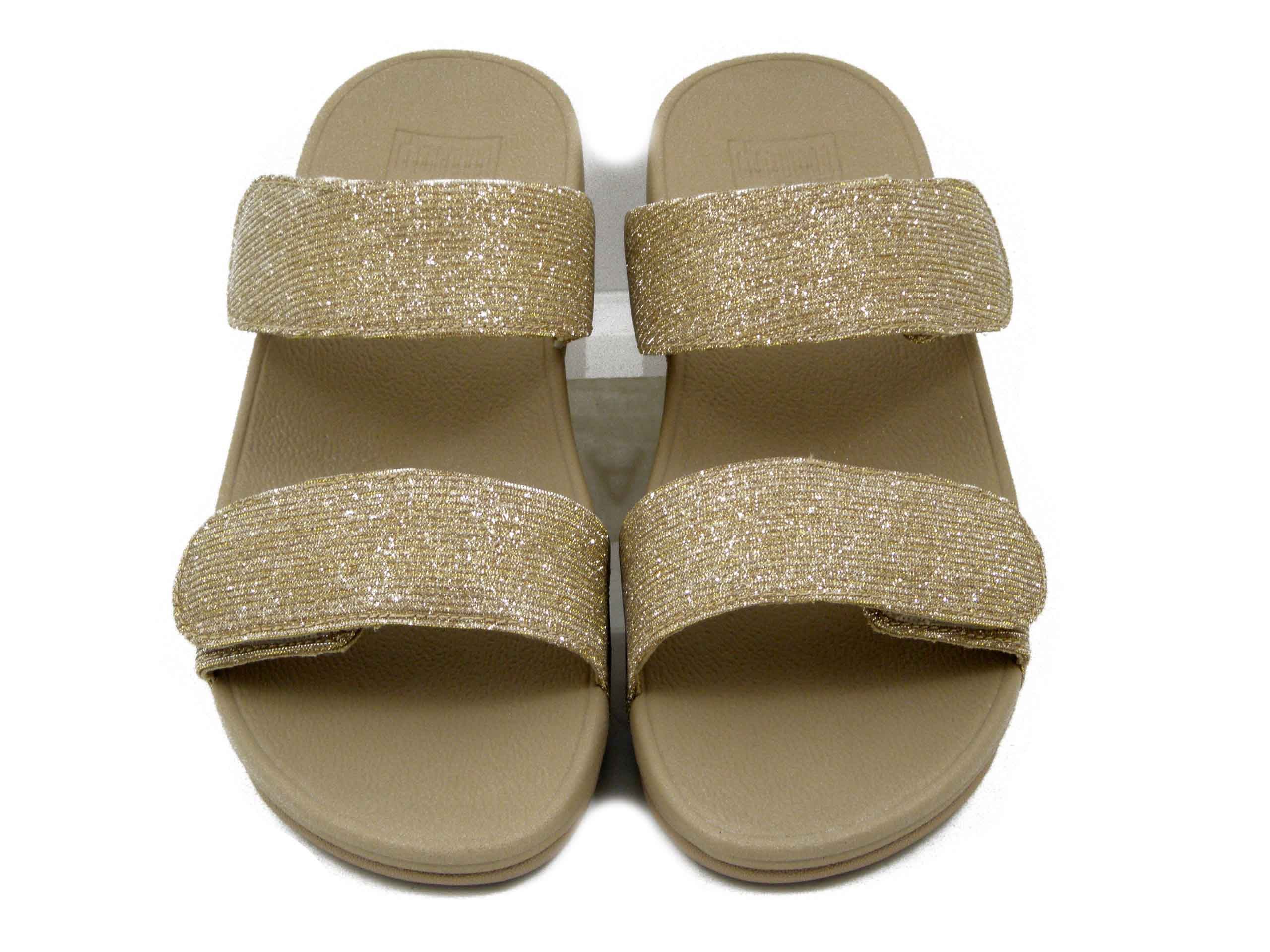 Sandali Ciabatte Donna in Tessuto Glitter Oro con Strap, Zeppa Bassa, FITFLOP - FZ9A94