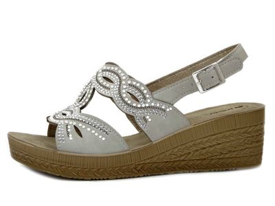 Sandali Donna in Eco Pelle Grigio Ghiaccio con Strass, Zeppa Media e Plateau, Inblu - GO14
