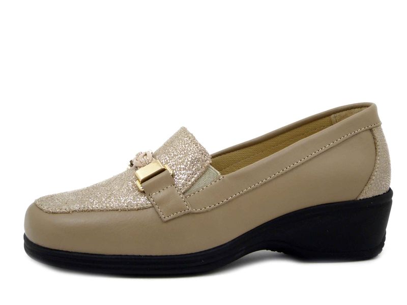 Mocassini Donna in Pelle Beige e Rosa Cipria, Zeppa Bassa, Sottopiede Estraibile, STILEDIVITA - 9216