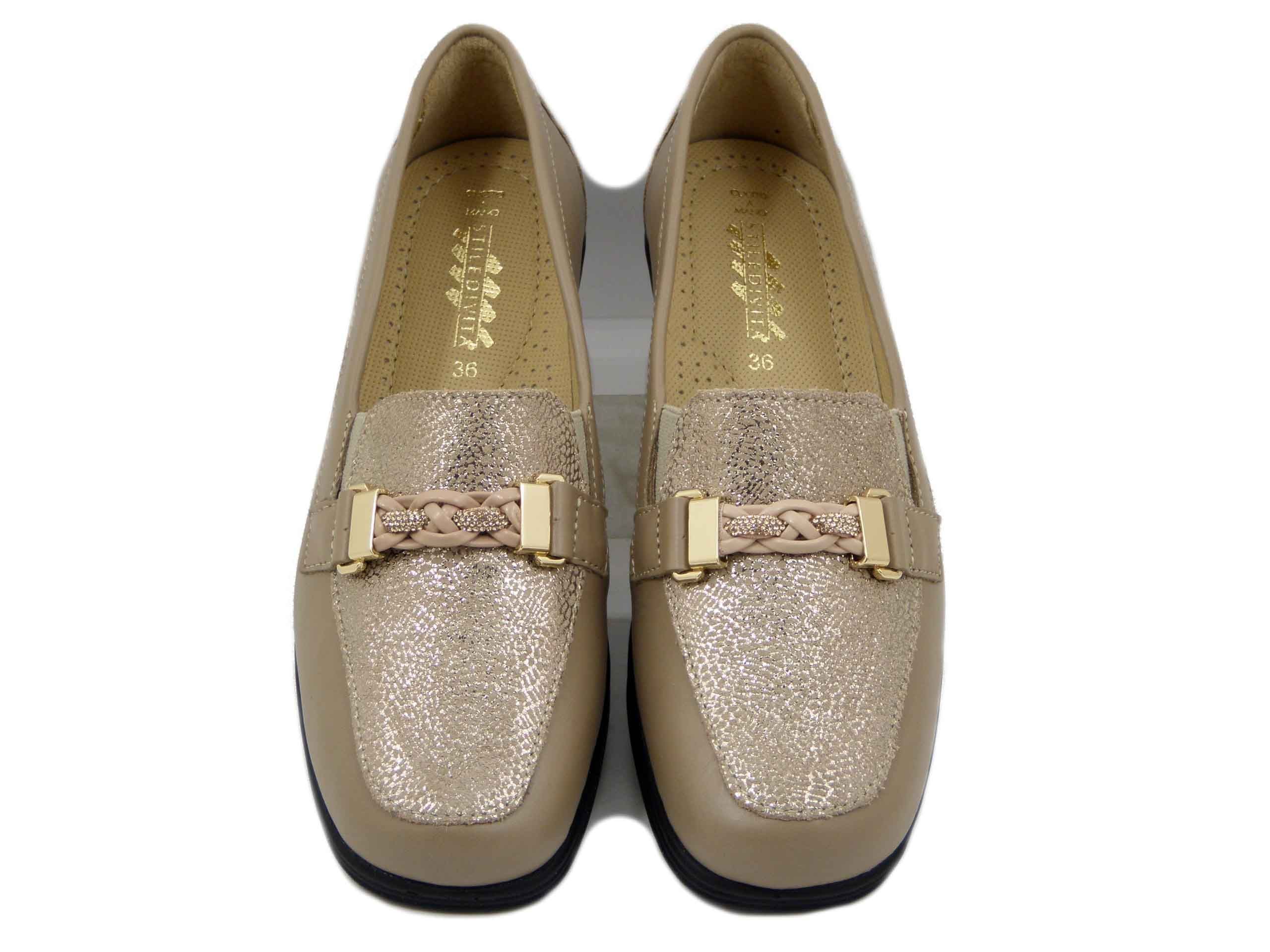 Mocassini Donna in Pelle Beige e Rosa Cipria, Zeppa Bassa, Sottopiede Estraibile, STILEDIVITA - 9216