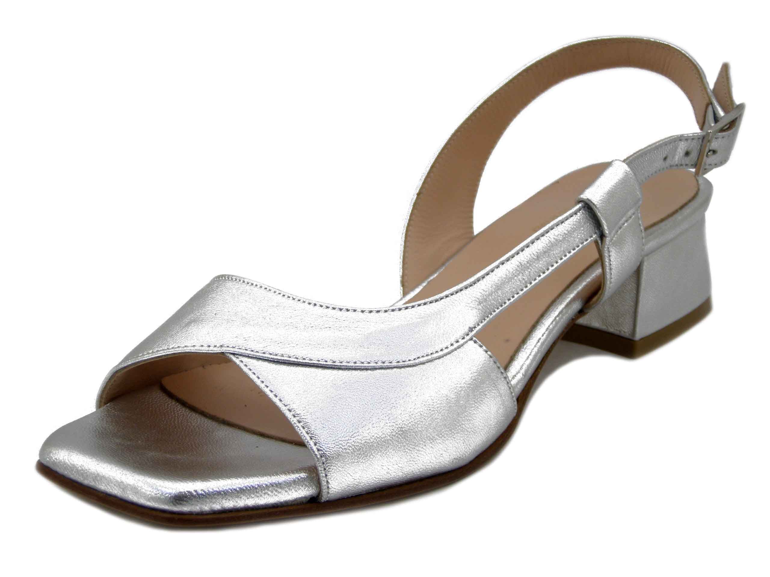 Sandali Donna in Pelle Nappa Argento, Tacco Basso 3 cm, Vernissage di Soffice Sogno - 23711