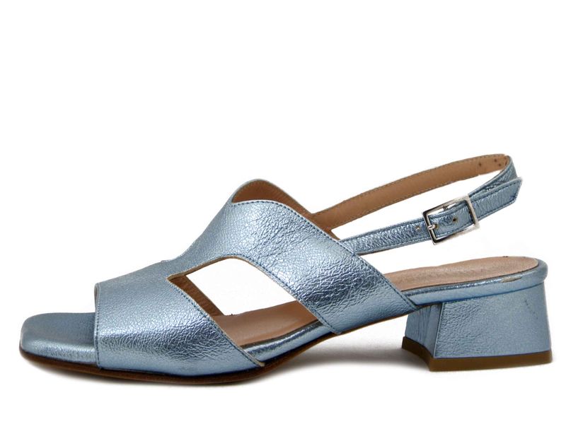 Sandali Donna in Pelle Celeste Laminato, Tacco Basso 3 cm, Vernissage di Soffice Sogno - 23712CE