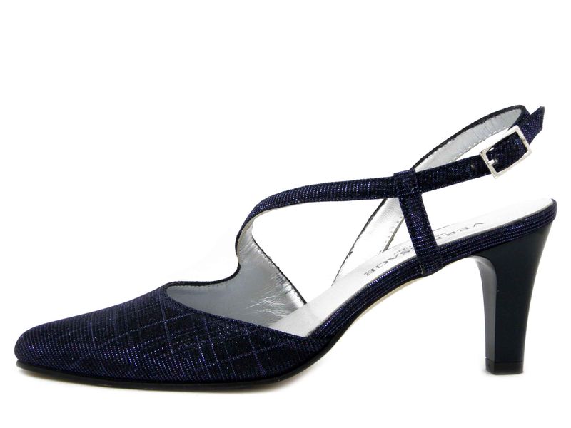 Decolletè Sling Back in Tessuto Glitter Blu, Tacco Medio 7 cm, Vernissage di Soffice Sogno - 23550