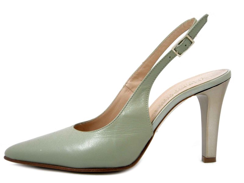 Decolletè Sling Back in Pelle Nappa Verde, Tacco Alto 9 cm, Vernissage di Soffice Sogno - 22173
