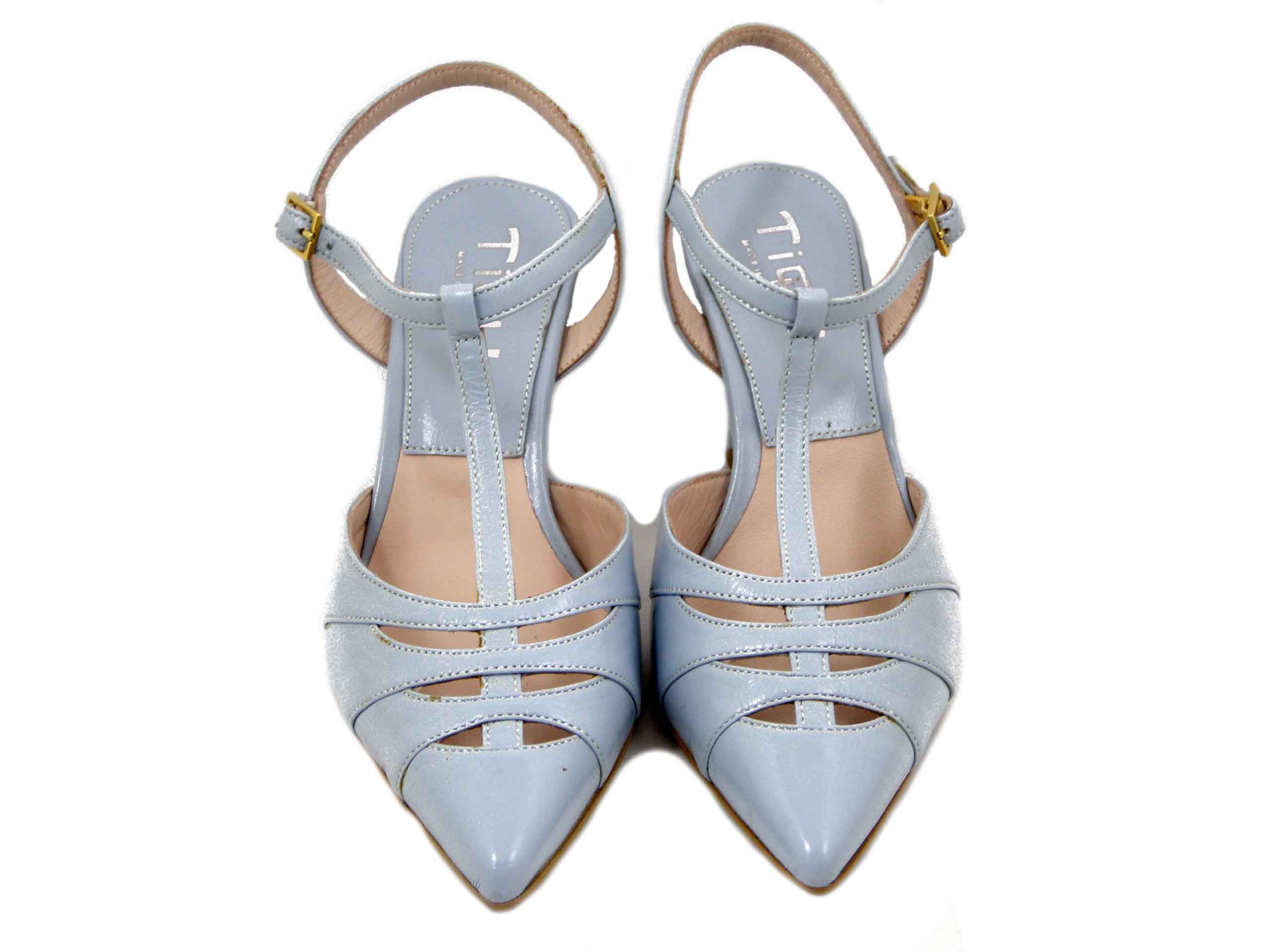 Scarpe Donna in Pelle Lucida Celeste, Tacco Medio 7,5 cm - 5003