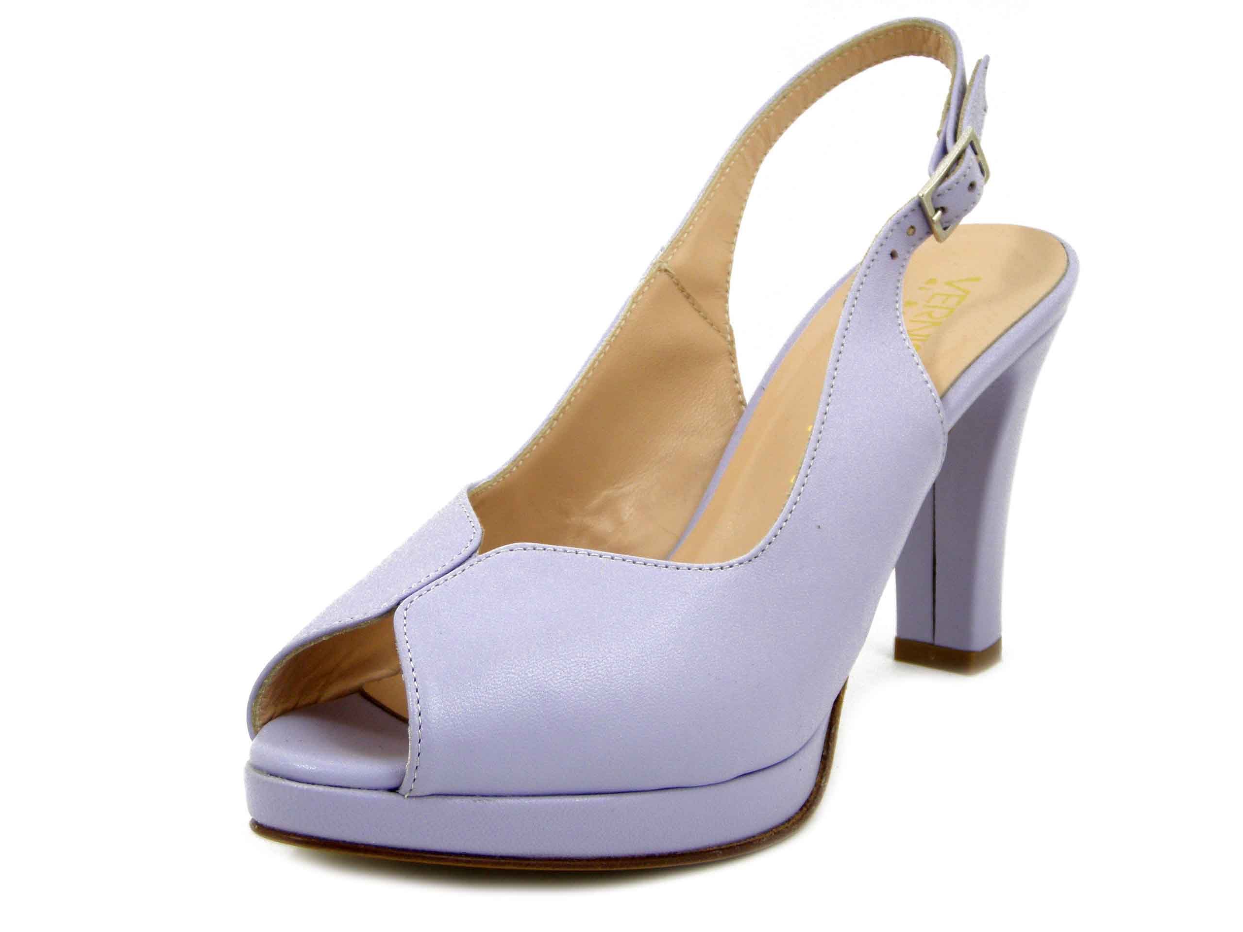 Sandali Donna in Pelle Lilla, Tacco Alto e Plateau, Vernissage di Soffice Sogno - 20090