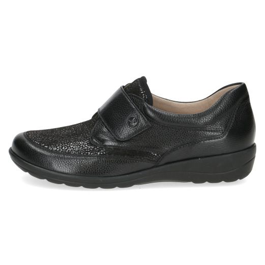 Scarpe Donna Comfort in Pelle Nero Elasticizzate con Strap, Pianta Larga, Plantare Estraibile, CAPRICE - 24655