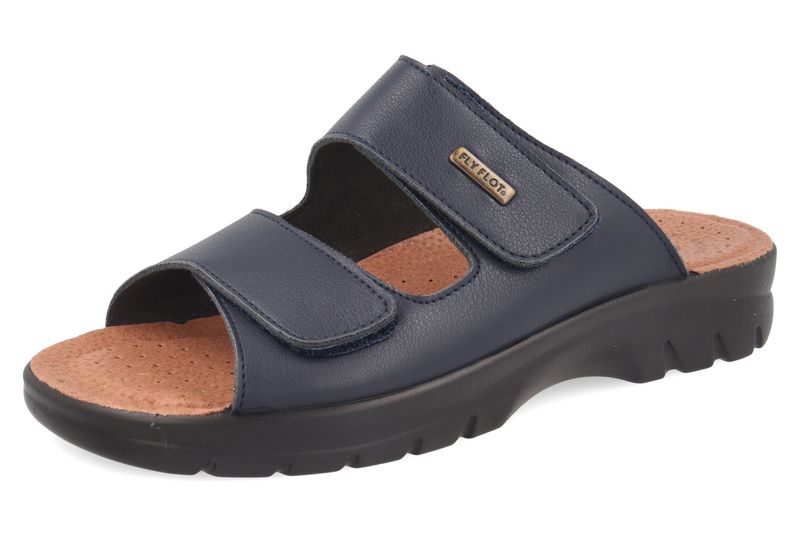 Ciabatte Uomo in Eco Pelle Blu, Doppio Strap, Sottopiede Vera Pelle, FLYFLOT - 62021