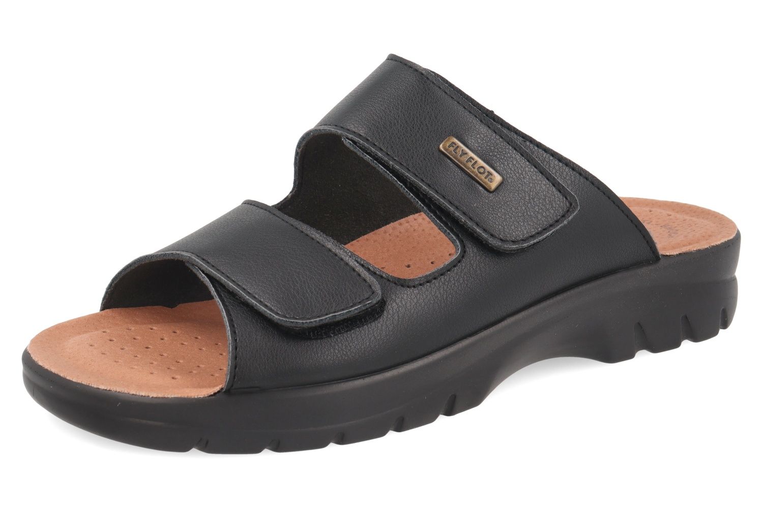 Ciabatte Uomo in Eco Pelle Nero, Doppio Strap, Sottopiede Vera Pelle, FLYFLOT - 62021