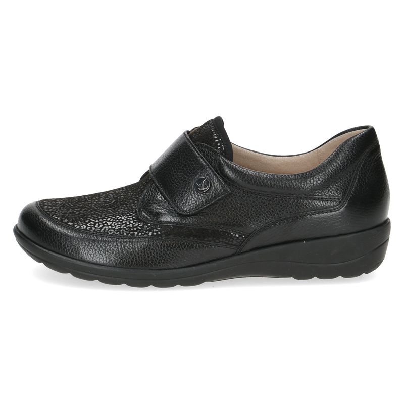 Scarpe Donna Comfort in Pelle Nero Elasticizzate con Strap, Pianta Larga, Plantare Estraibile, CAPRICE - 24655