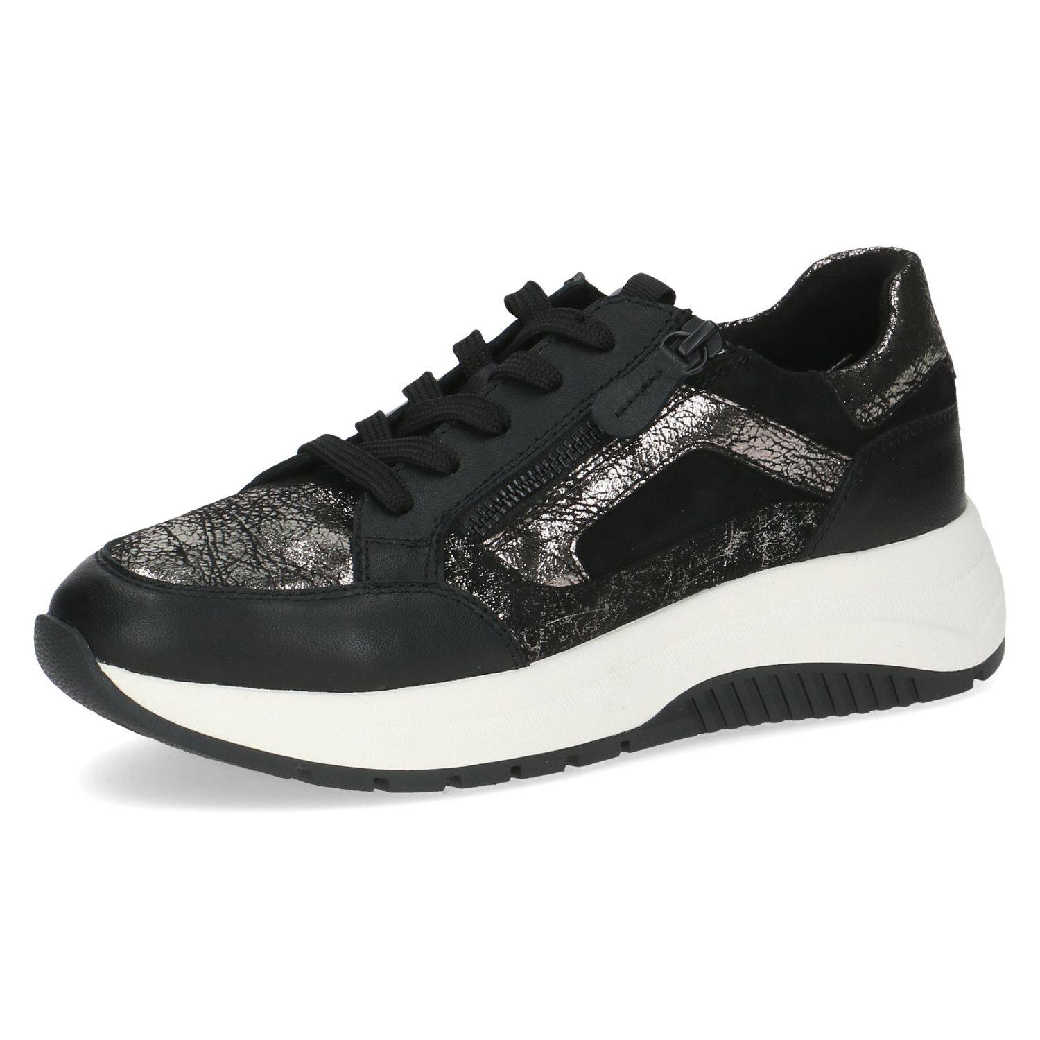 Sneakers Donna in Pelle Nero/Argento, Plantare Estraibile, CAPRICE 23709