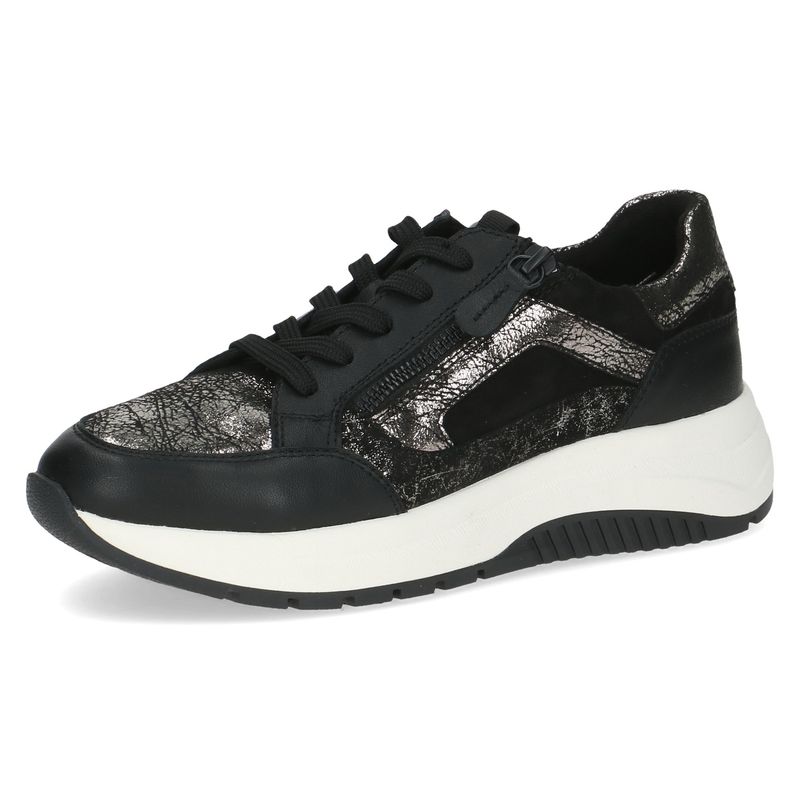 Sneakers Donna in Pelle Nero e Argento, Plantare Estraibile, CAPRICE - 23709