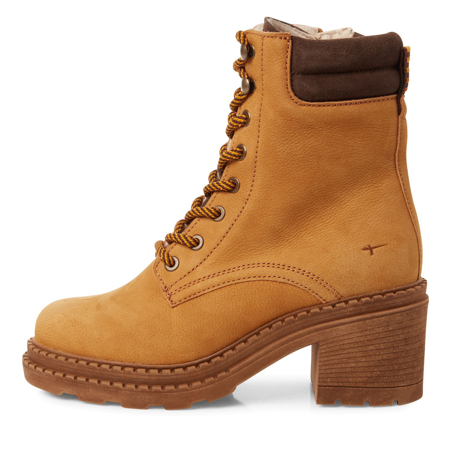 Stivaletti Anfibi Donna in Pelle Nabuk Giallo, Tacco Medio 6 cm, Tamaris - 25294