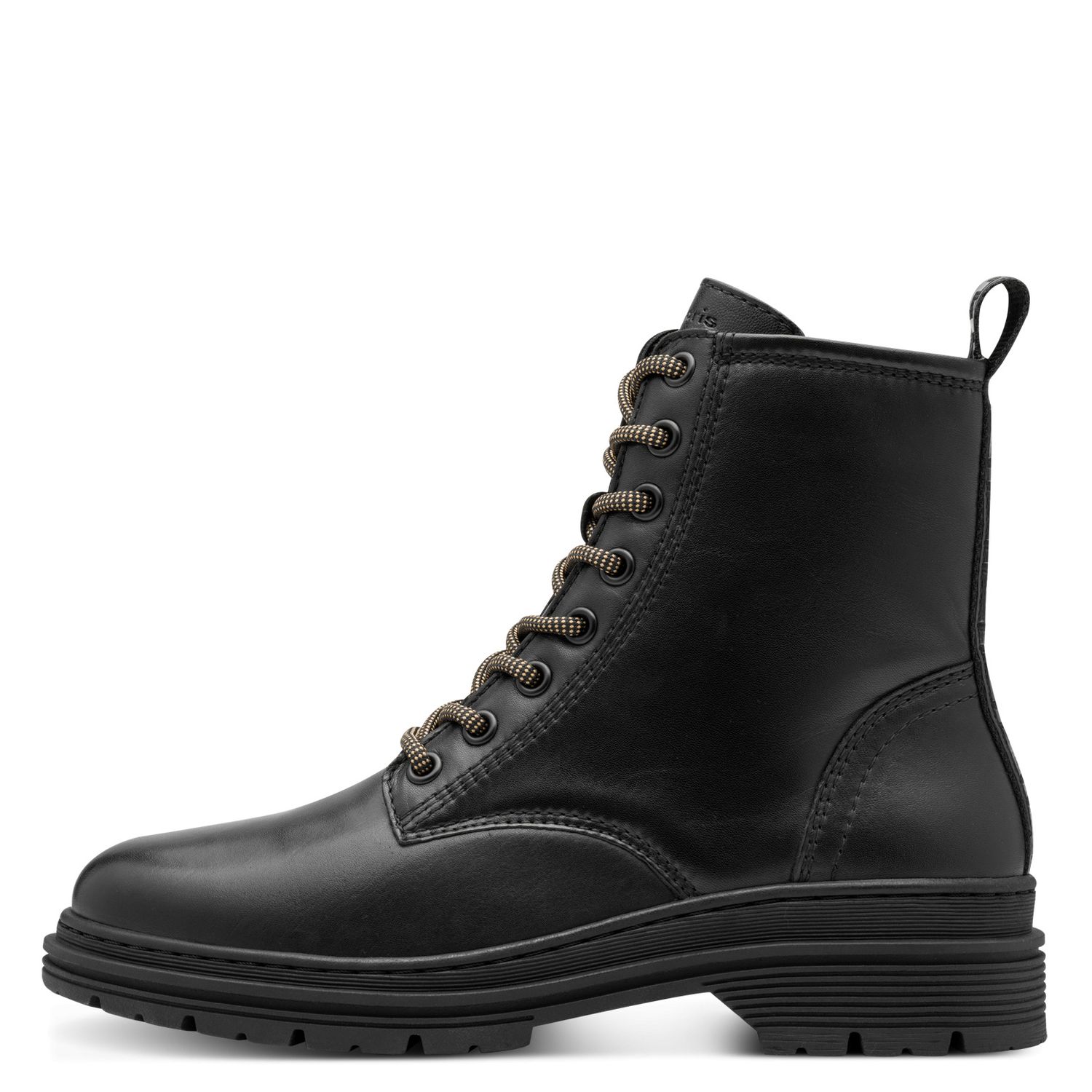 Stivaletti Anfibi Donna in Pelle Nero, Plantare Estraibile in Memory Foam, Tamaris - 25230