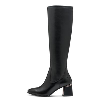 Stivali Donna al ginocchio in Pelle Nero, Gambale Semi Elasticizzato, Tacco Medio 6 cm, Tamaris - 25527 Stivali Donna al ginocchio in Pelle Nero, Gambale Semi Elasticizzato, Tacco Medio 6 cm, Tamaris - 25527