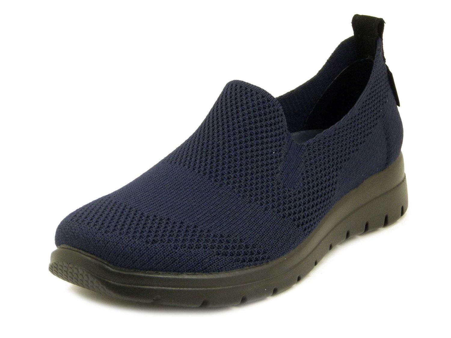 Sneaker Mocassini in Tessuto Semi Elasticizzato Blu scuro, Plantare Estraibile in Memory Foam, Zeppa Bassa, FLYFLOT - 27D38BL