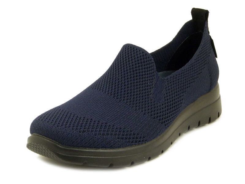Sneaker Mocassini in Tessuto Semi Elasticizzato Blu scuro, Plantare Estraibile in Memory Foam, Zeppa Bassa, FLYFLOT - 27D38BL