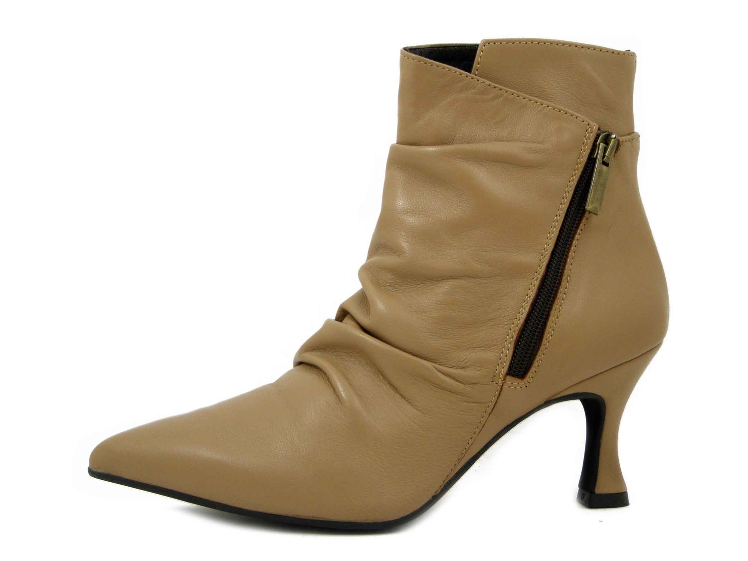 Stivaletto Tronchetto Morbido Donna in Pelle Nappa Beige, Tacco Medio 8 cm, Osvaldo Pericoli - 48530M