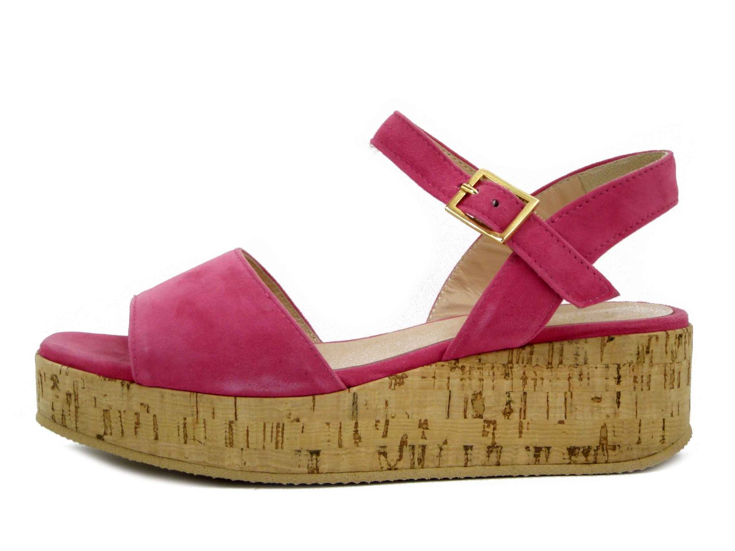 Sandali Donna Platform in Pelle Camoscio Fuxia, Zeppa Media 5 cm, Soffice Sogno - 21795