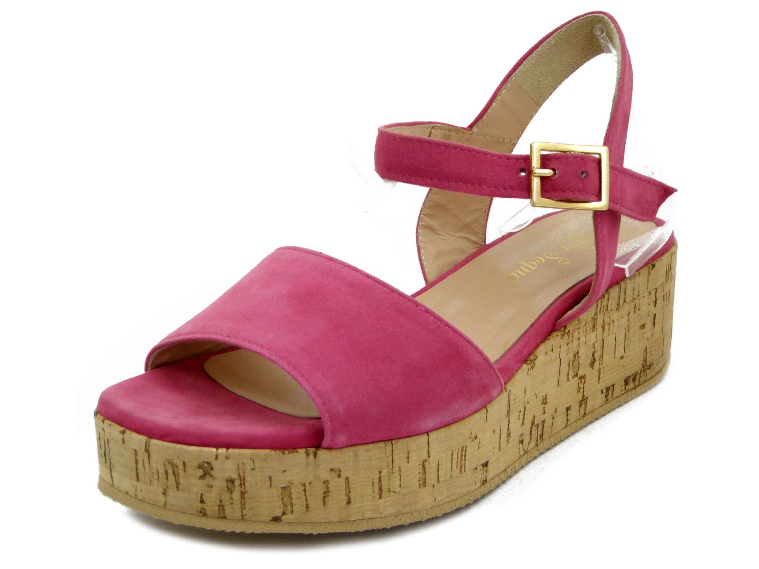 Sandali Donna Platform in Pelle Camoscio Fuxia, Zeppa Media 5 cm, Soffice Sogno - 21795