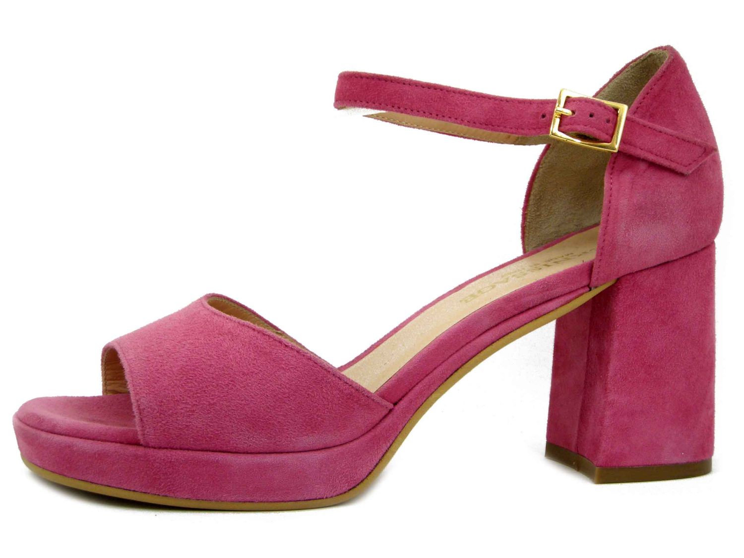 Sandali Donna in Pelle Camoscio Fuxia, Tacco Medio 7 cm e Plateau, Vernissage di Soffice Sogno - 23873