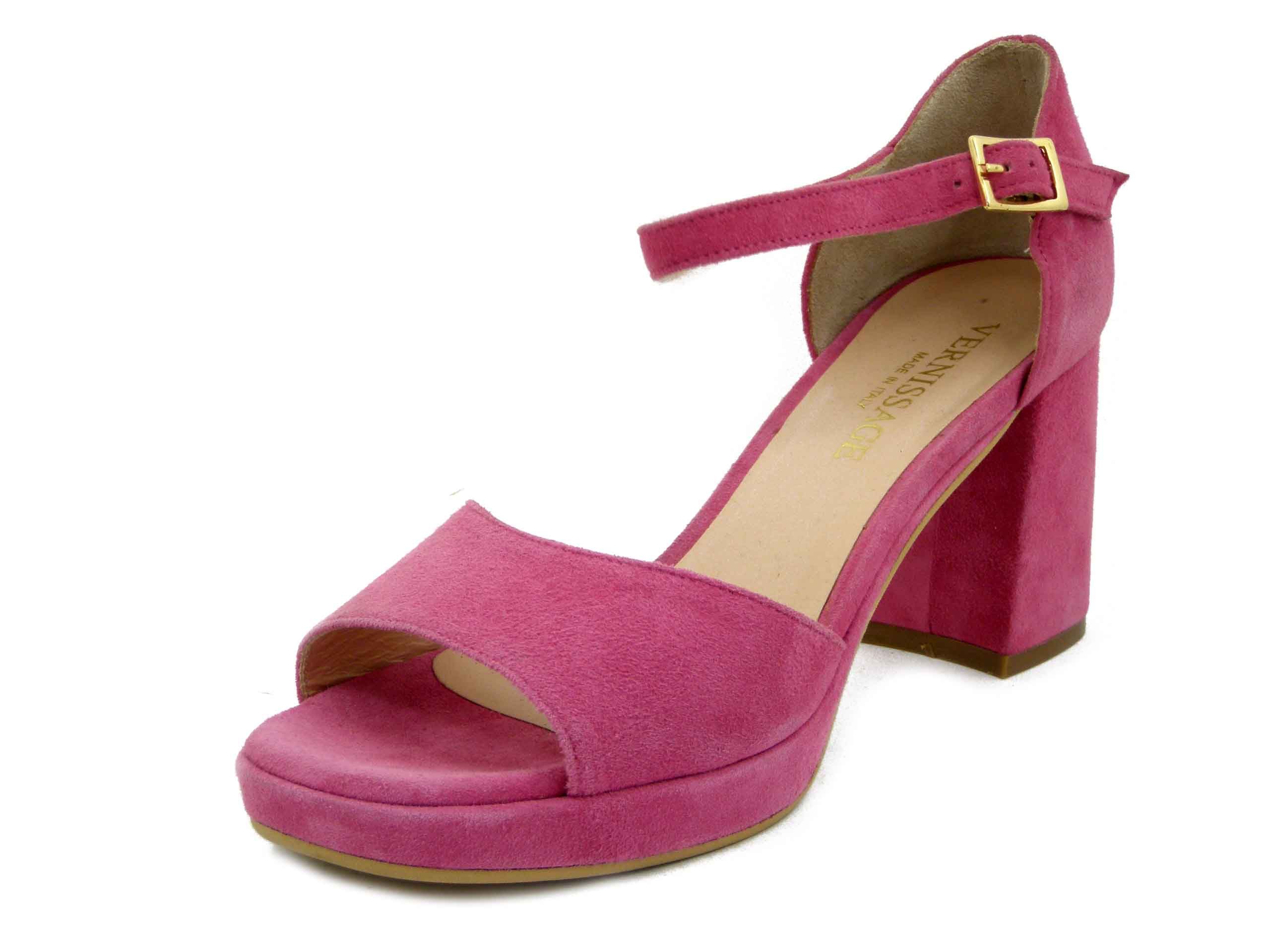 Sandali Donna in Pelle Camoscio Fuxia, Tacco Medio 7 cm e Plateau, Vernissage di Soffice Sogno - 23873