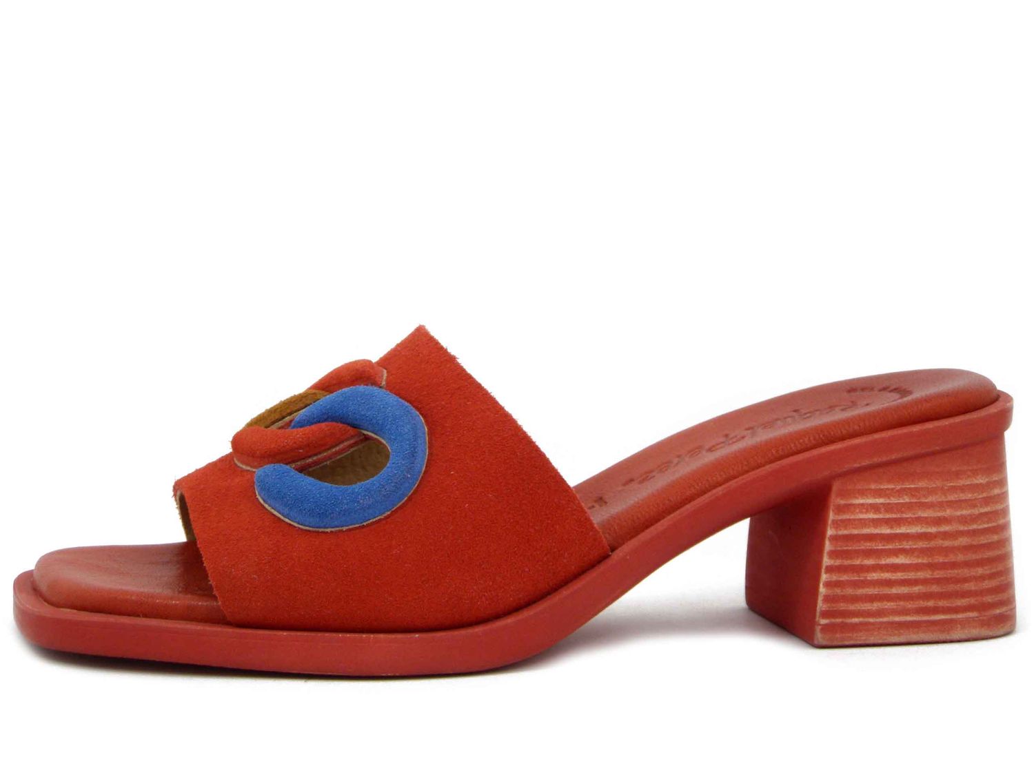 Sandali Donna Mules in Pelle Camoscio Rosso, Tacco Medio 5 cm, Raquel Perez - 19751
