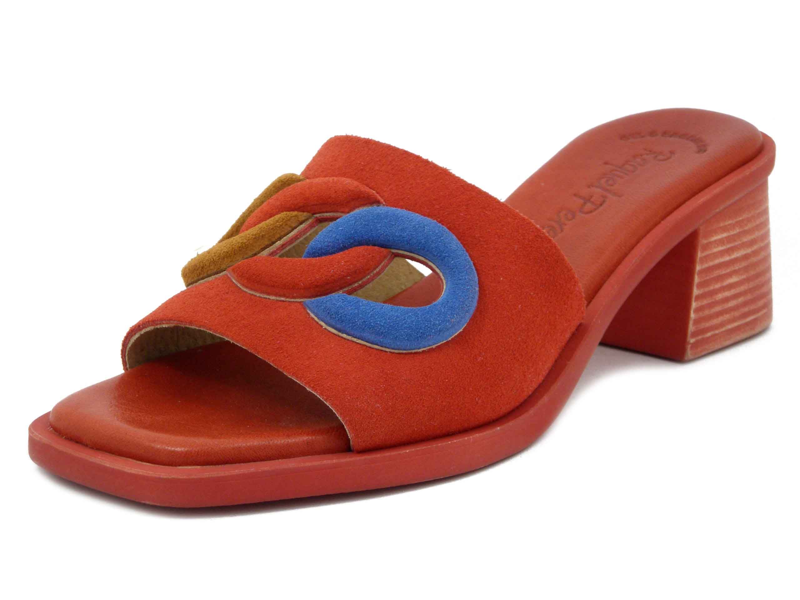 Sandali Donna Mules in Pelle Camoscio Rosso, Tacco Medio 5 cm, Raquel Perez - 19751
