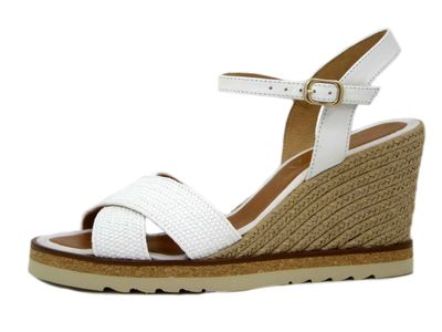 Sandali Donna Bianchi in Pelle e Tessuto, Zeppa Media 8 cm - 3208