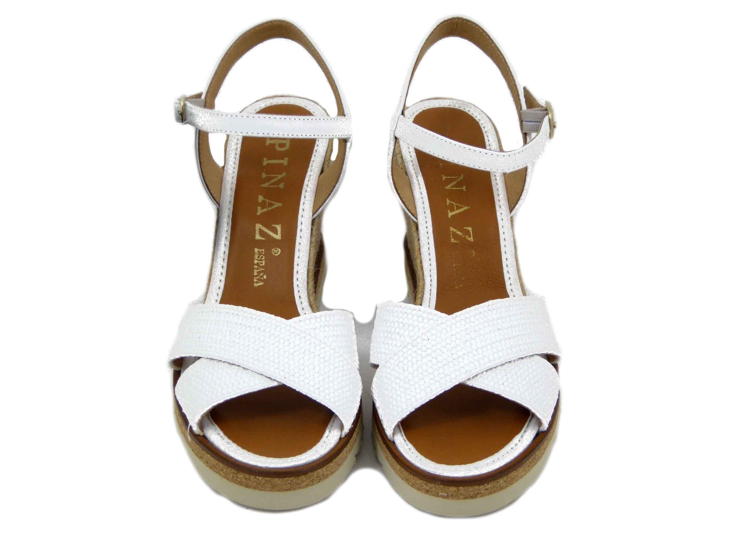 Sandali Donna Bianchi in Pelle e Tessuto, Zeppa Media 8 cm - 3208