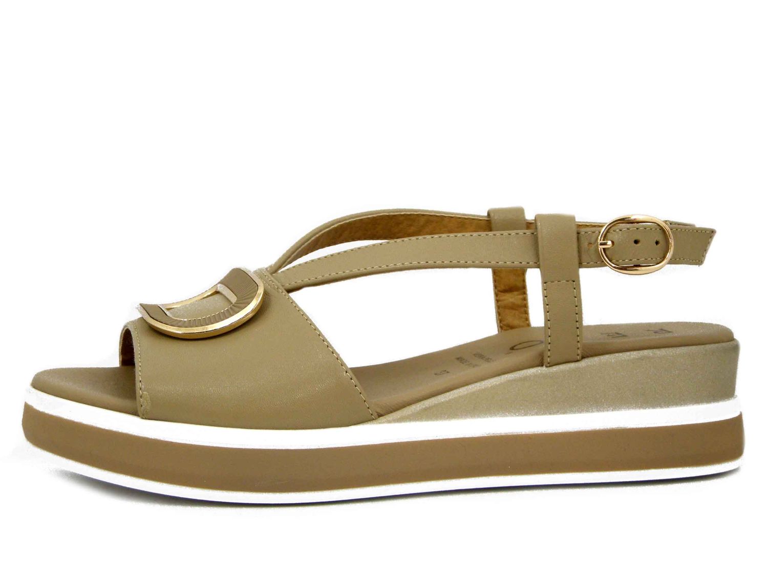 Sandali Donna in Pelle Beige, Zeppa Bassa 4 cm - 82259