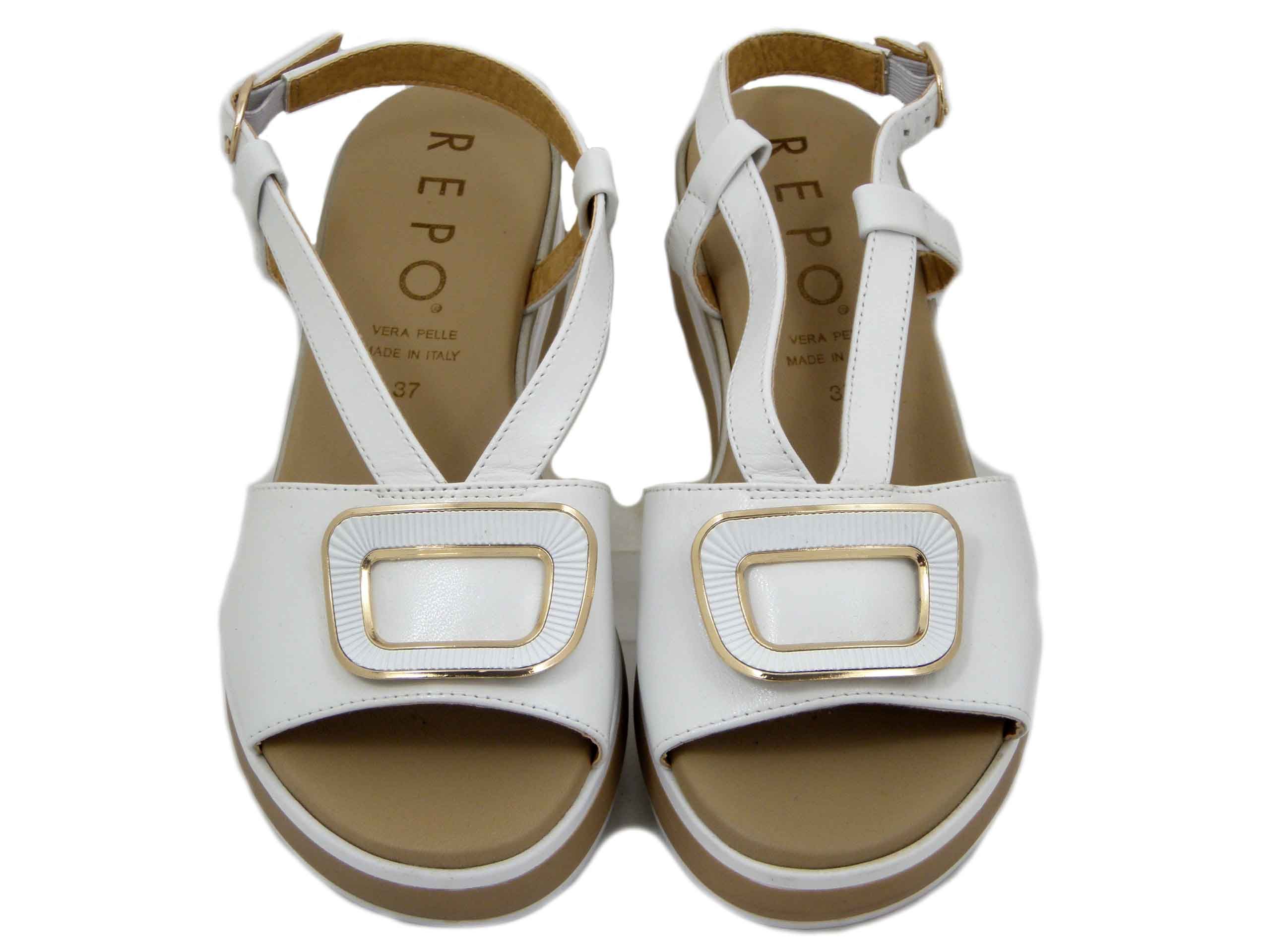 Sandali Donna in Pelle Bianco, Zeppa Bassa 4 cm - 82259BIA