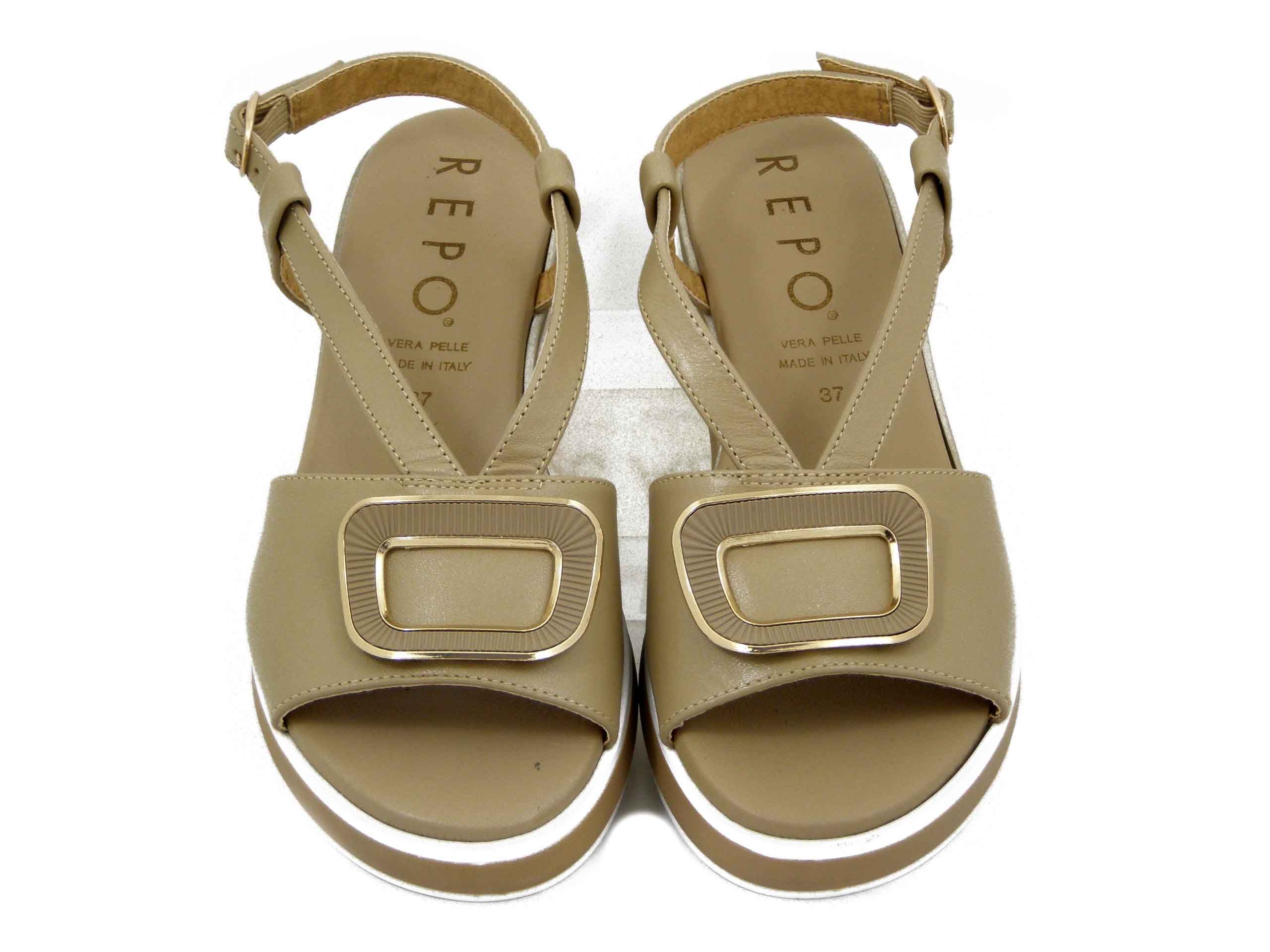 Sandali Donna in Pelle Beige, Zeppa Bassa 4 cm - 82259