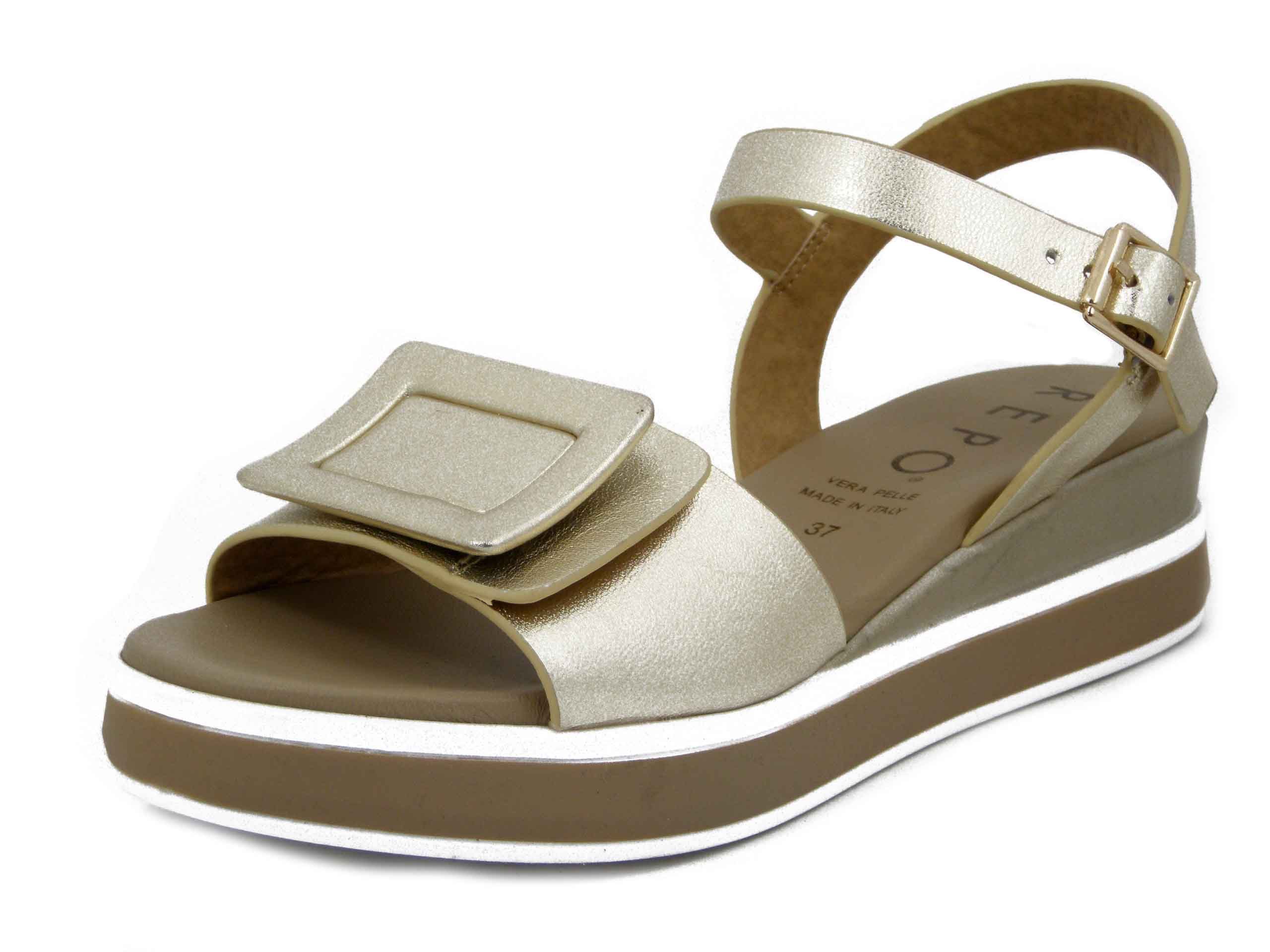 Sandali Donna in Pelle Oro, Zeppa Bassa 4 cm - 82261