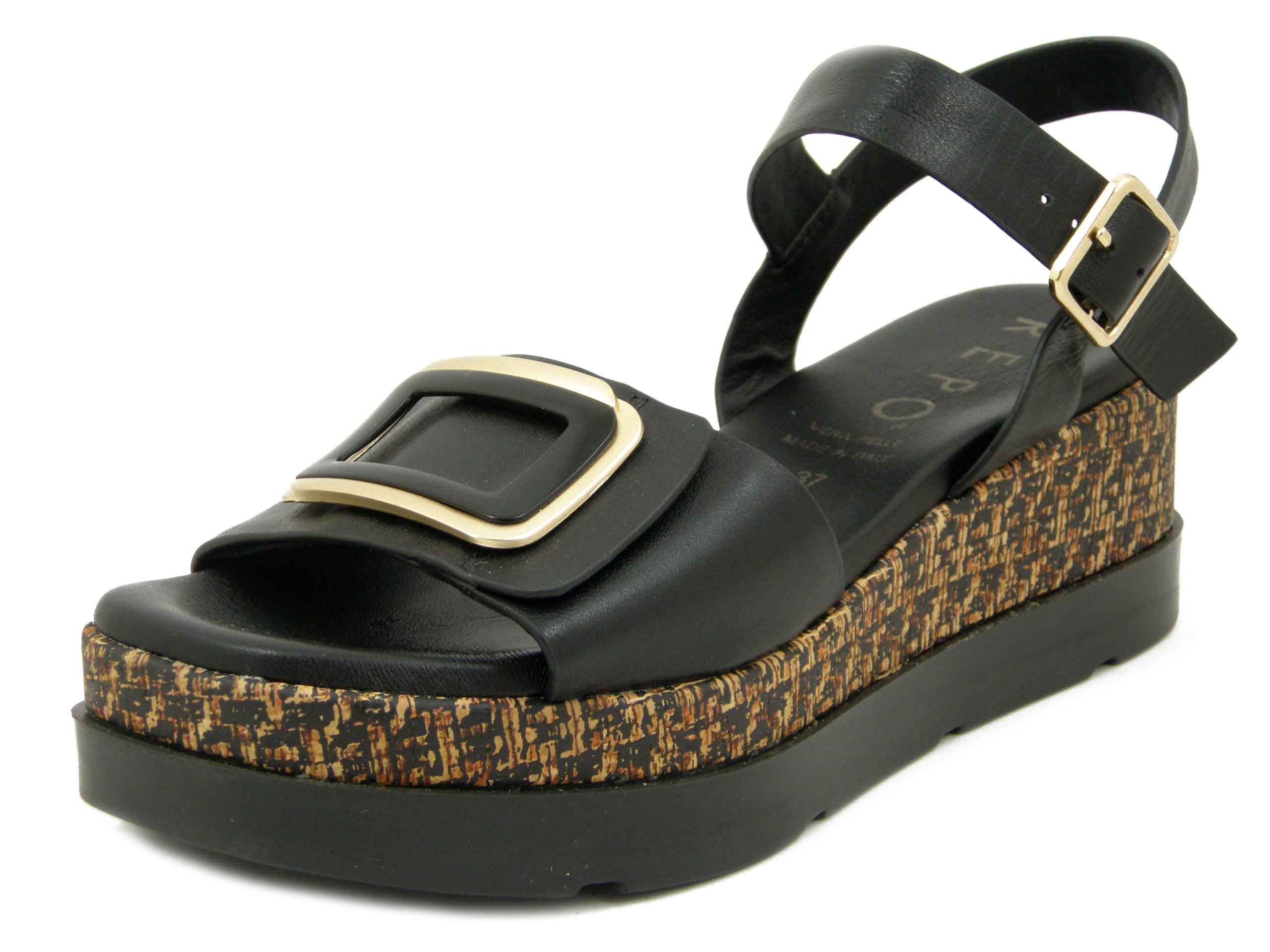 Sandali Donna in Pelle Nero, Zeppa Media 5 cm e Plateau - 50247