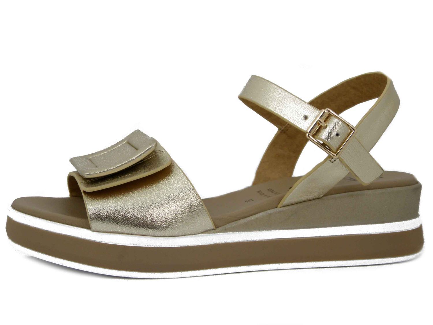 Sandali Donna in Pelle Oro, Zeppa Bassa 4 cm - 82261