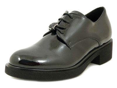 Francesine Donna Derby in Eco Pelle Lucida Nero, Tacco Basso, Plantare Estraibile, CINZIA SOFT - 5829
