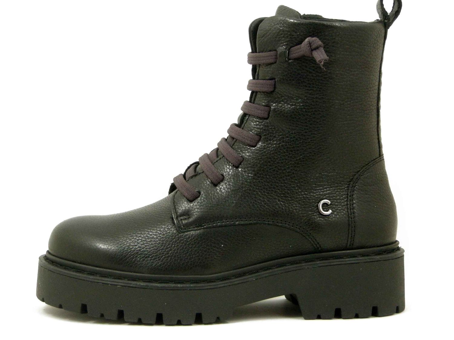 Stivaletti Anfibi Donna in Pelle Nero con Elastico Viola, CINZIA SOFT - 4239