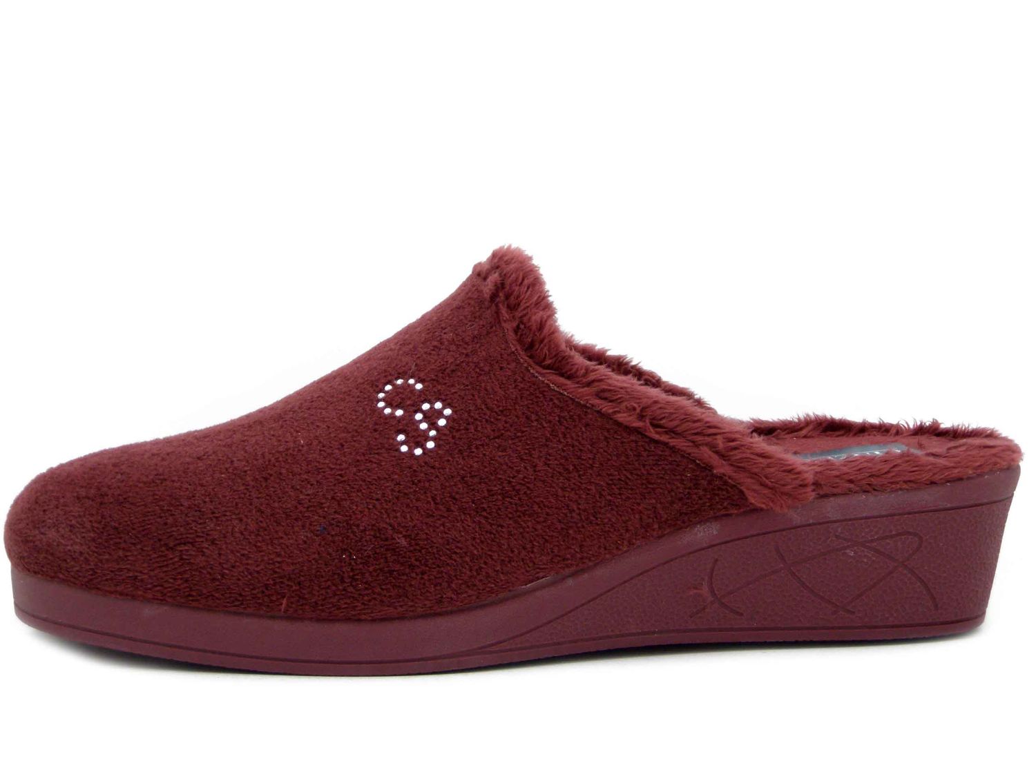 Pantofole Donna in Velluto Rosso Bordeaux, Zeppa Bassa 4 cm Antiscivolo, CINZIA SOFT - 3055