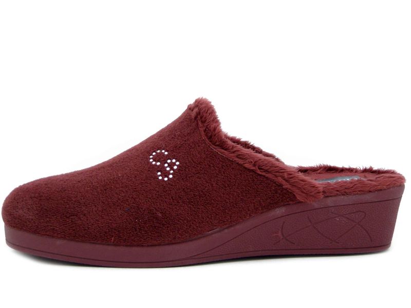 Pantofole Donna in Velluto Rosso Bordeaux, Zeppa Bassa 4 cm Antiscivolo, CINZIA SOFT - 3055