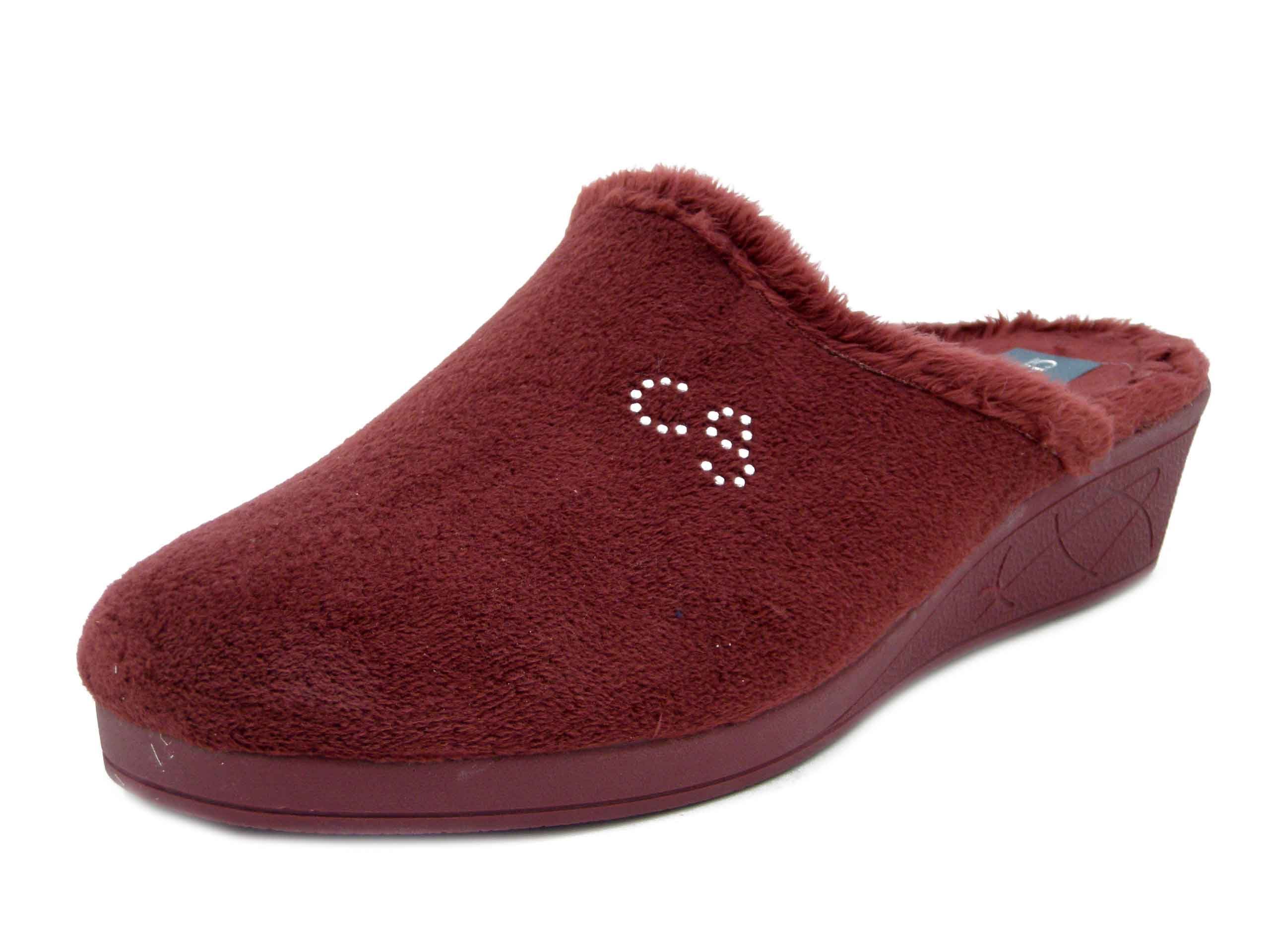 Pantofole Donna in Velluto Rosso Bordeaux, Zeppa Bassa 4 cm Antiscivolo, CINZIA SOFT - 3055