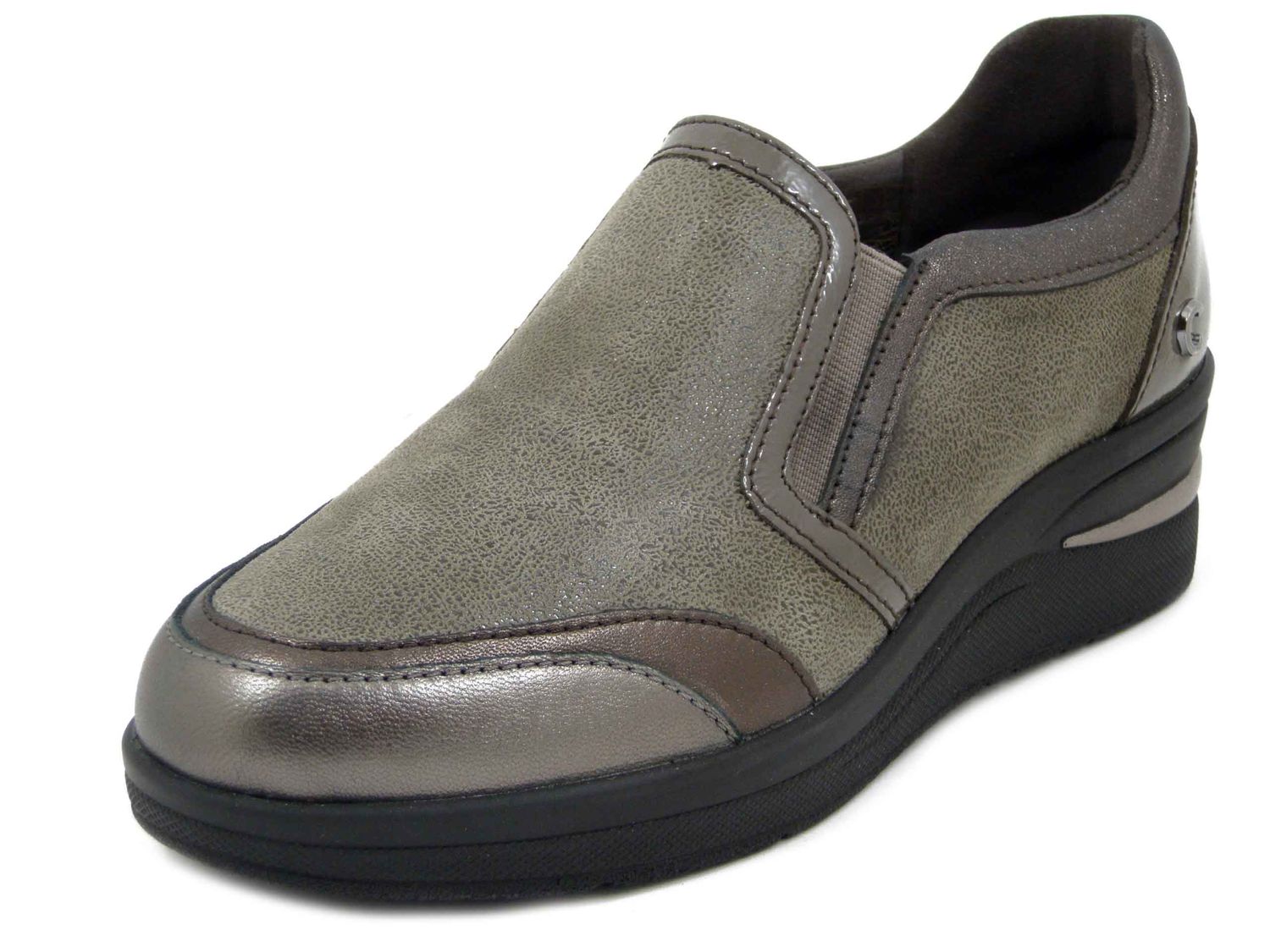 Mocassini Slipon Donna in Pelle Marrone Taupe, Zeppa Bassa 4 cm, Plantare Estraibile, CINZIA SOFT - 3993