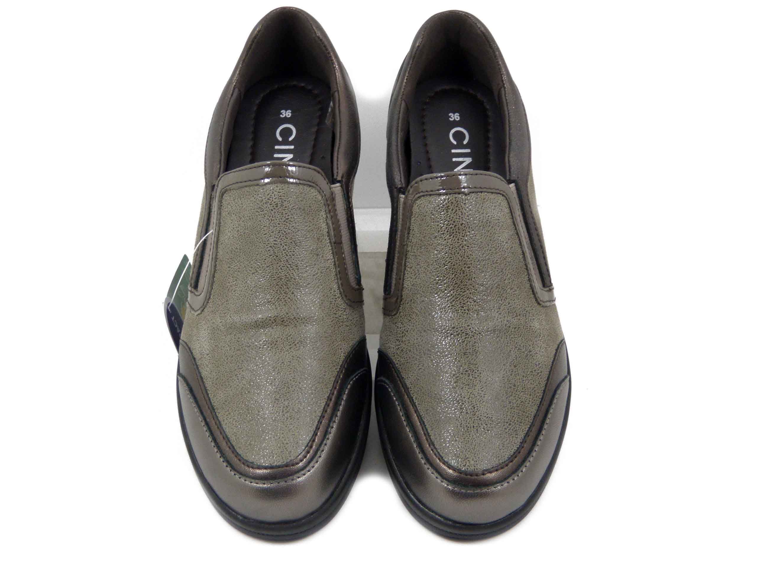 Mocassini Slipon Donna in Pelle Marrone Taupe, Zeppa Bassa 4 cm, Plantare Estraibile, CINZIA SOFT - 3993