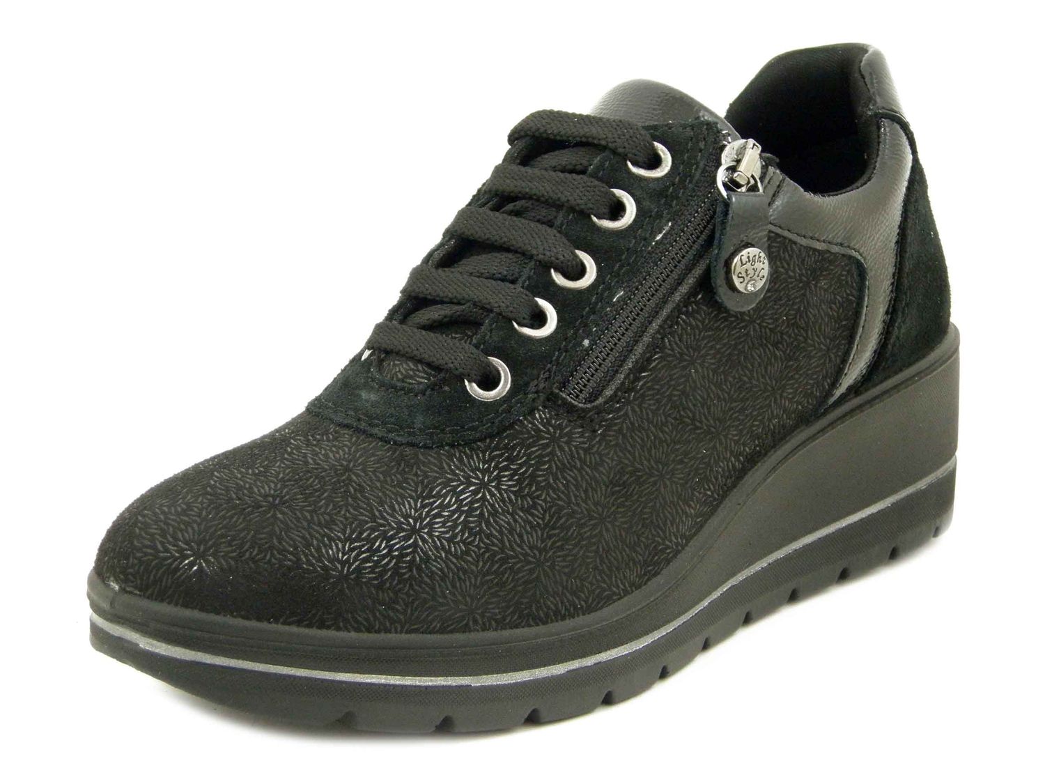 Sneakers Donna Elasticizzate in Tessuto Nero con Cerniera, Zeppa Media 5 cm, Imac - 856260